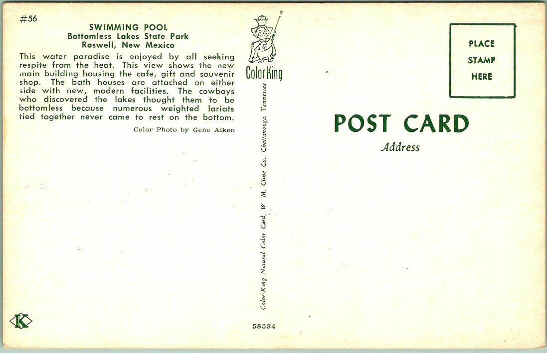 1960s Roswell, NM Postcard "Swimming Pool Bottomless Lakes State Park