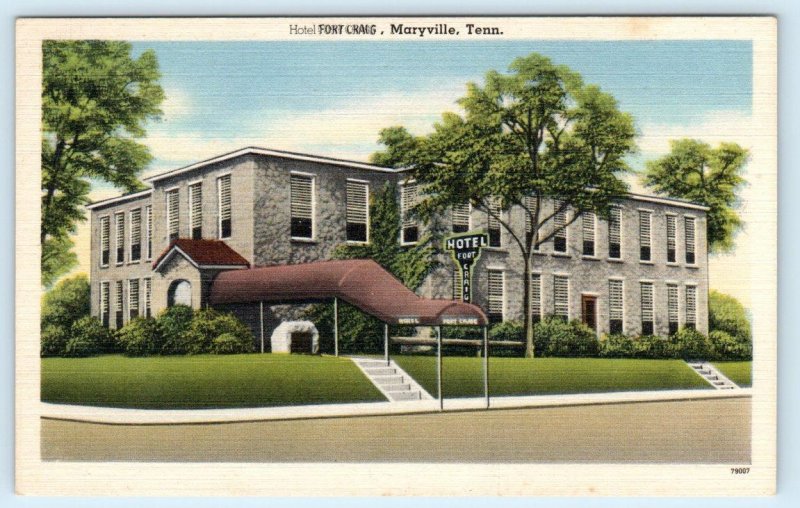 MARYVILLE, Tennessee TN ~ Roadside HOTEL FORT CRAIG 1940s Blount County Postcard