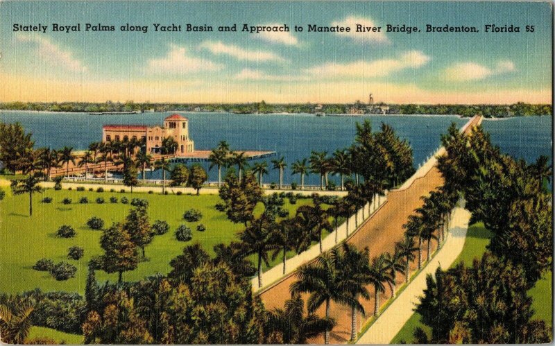 Royal Palms Yacht Basin Manatee River Bridge Bradenton Florida Vintage Postcard 