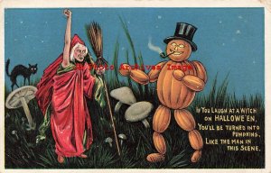 329613-Halloween, Anglo-American No 876/3, Witch & Pumpkin Man in Mushroom Field