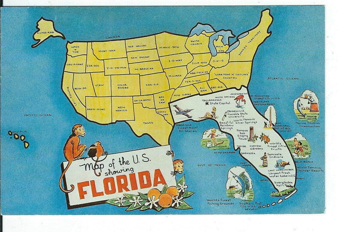 Postcard Florida Baseball Map of Spring Training Sites . 4 x 6 P3
