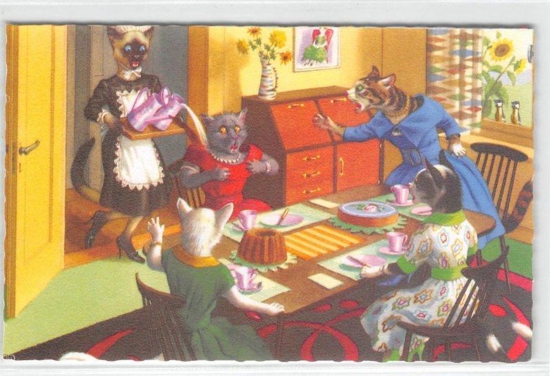 Cats Maid Tea Cake Mainzer Belgium #4916 Vintage Fantasy Anthropomorphic