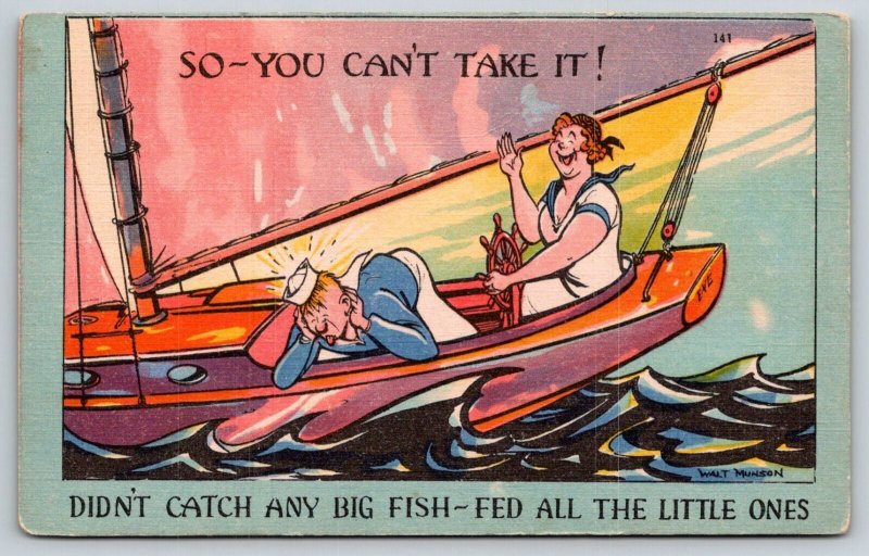 Humor Comic  Fishing  Sailing   Sea Sickness  Postcard