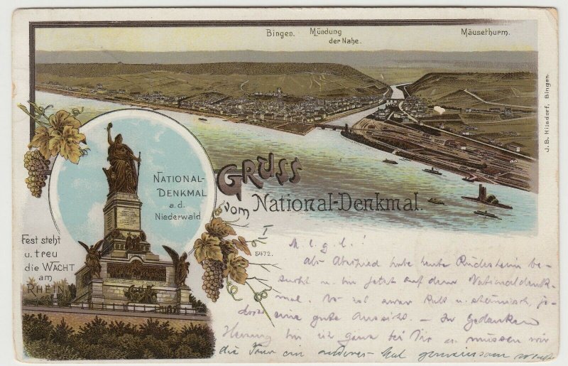 Germany; Gruss Vom National Denkmal, Niederwald PPC, 1904 PMK 