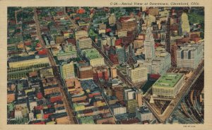 USA Aerial View of Downtown Cleveland Ohio Linen Postcard 03.55