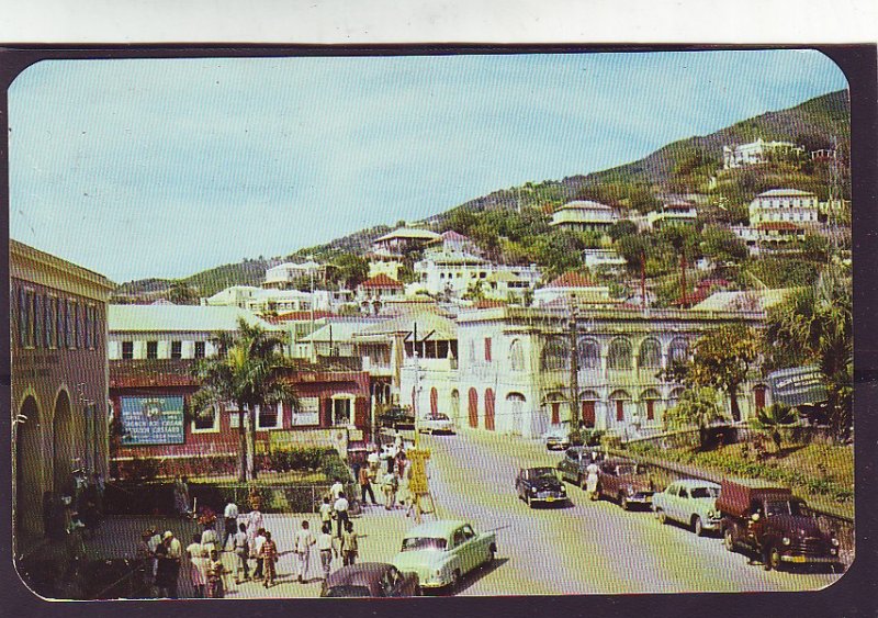 P1402 1960 used RPPC charlotte amalie st. old cars etc u.s. virgin islands