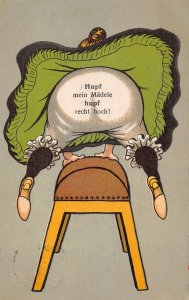 Hupf mein Maedele recht Maid Woman Jumping over Vault Horse 1913 postcard C356