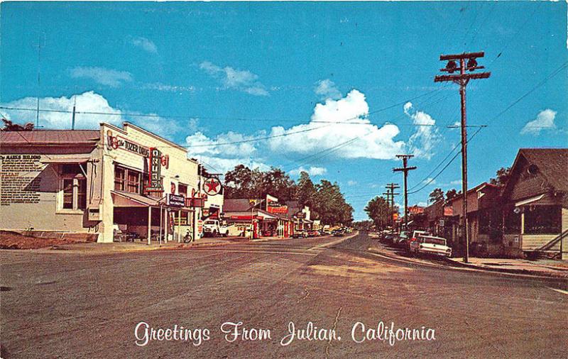 Julian CA Texaco Gas Station Drug Store Old Cars Store Front Postcard