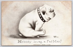 Nobody Loves A Fat Man White Fat Dog Sad Face Drawing Postcard