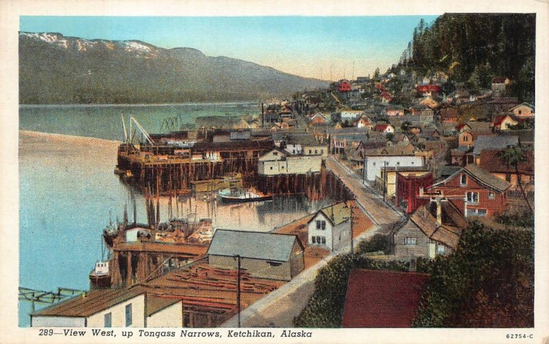 TONGASS NARROWS KETCHIKAN ALASKA POSTCARD (c. 1940s)