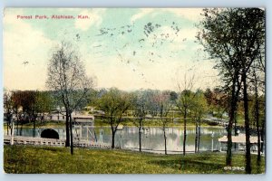Atchison Kansas Postcard Forest Park Scenic View Lake Trees 1911 Vintage Antique