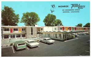 Monroe Travel Lodge Old Cars Grammont Street Hotel Postcard 1965