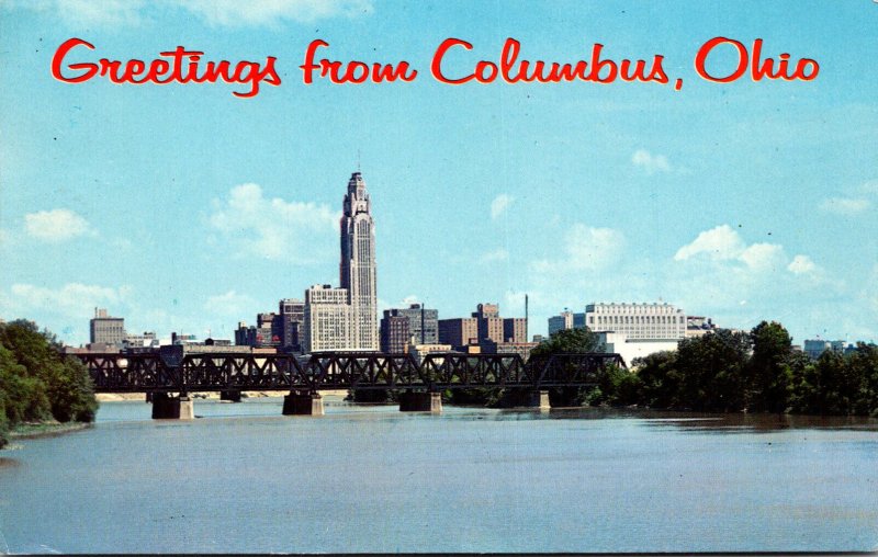 Ohio Columbus Greetings Showing Skyline As Seen From Across The Scioto River ...