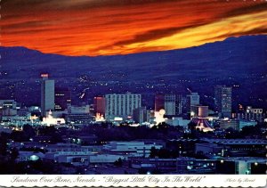 Nevada Reno Skyline At Sunset