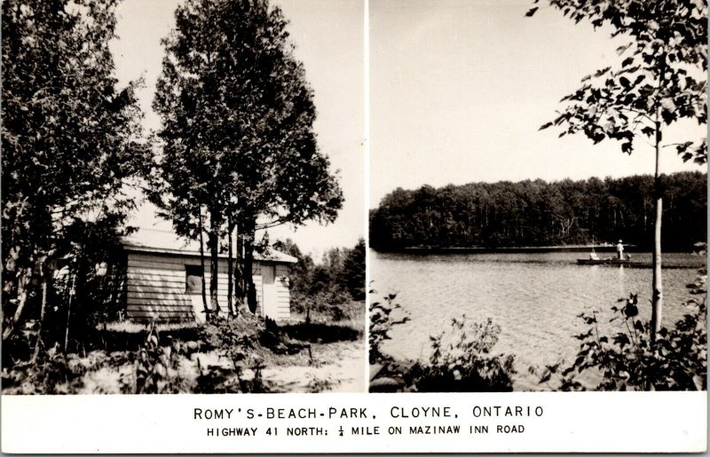 Real Photo Postcard Romy's Beach Park in Cloyne, Ontario, Canada