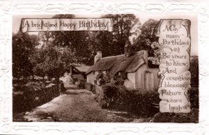VINTAGE POSTCARD A BRIGHT AND HAPPY BIRTHDAY VILLAGE SCENE PHOTO-TYPE c. 1920