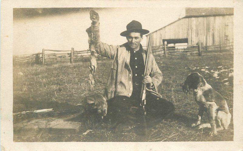 C-1910 Hunter Pinkston Old Spice Dog Rifle dead birds RPPC real photo 12695