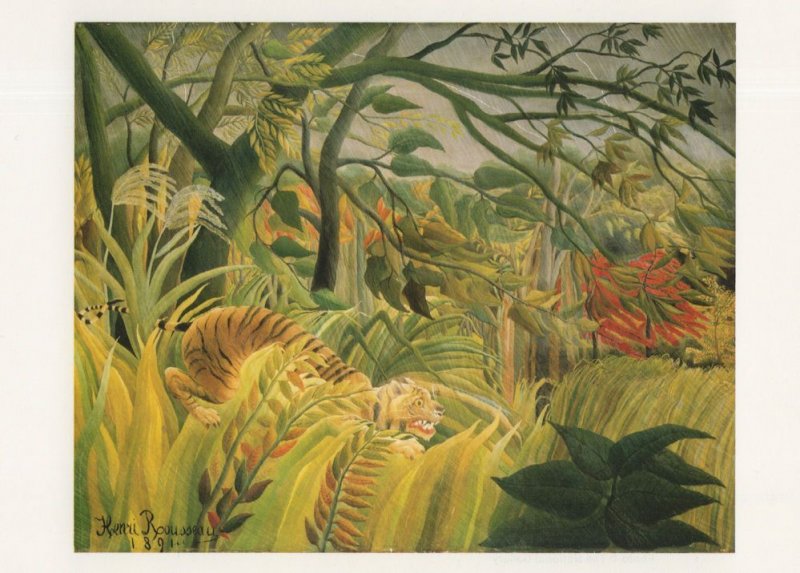 Henri Rousseau Tiger In A Tropical Storm Victorian Painting Postcard