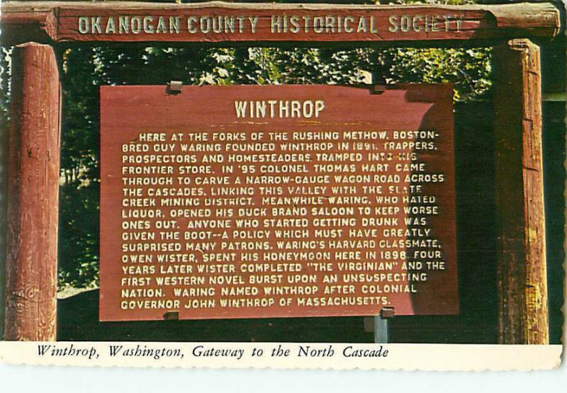 Winthrop Washington Wood Sign North Cascade Okanogan County  Postcard  # 8272