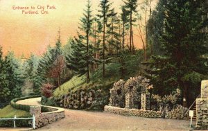 Vintage Postcard Entrance To City Park Portland Oregon OR M. R. L. A. Pub.