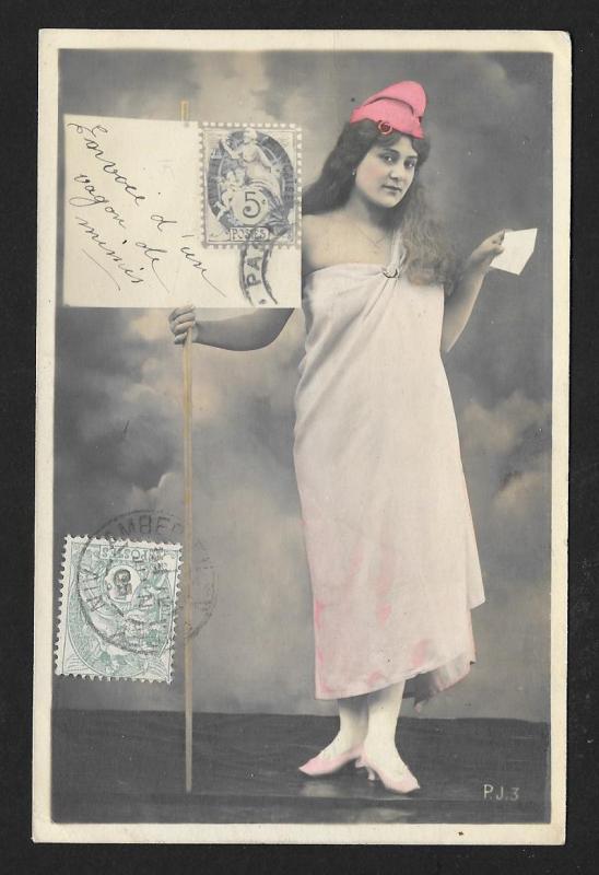 FRANCE Stamps on Postcard Marianne Real Photo PC Used c1905