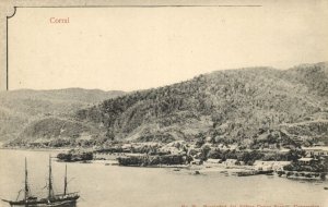 chile, CORRAL, Panorama with Sailing Ship (1900s) Carlos Brandt Postcard