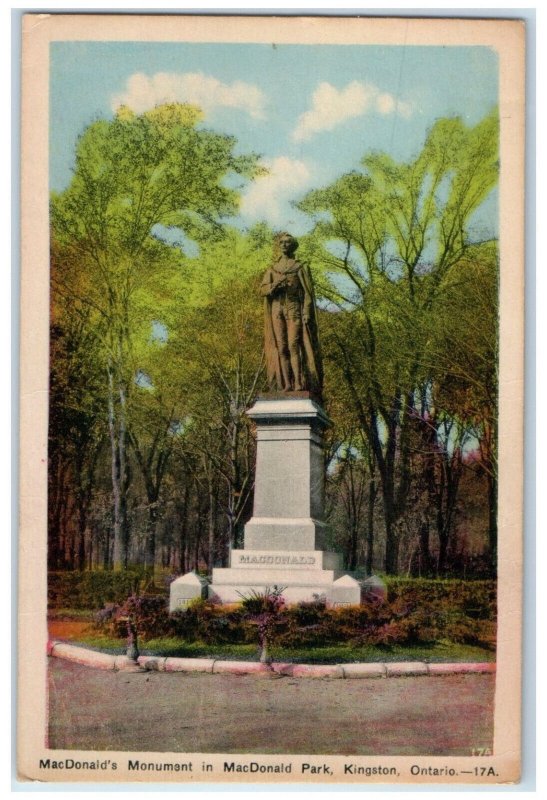 c1950's MacDonald's Monument in MacDonald Park Kingston Ontario Canada Postcard