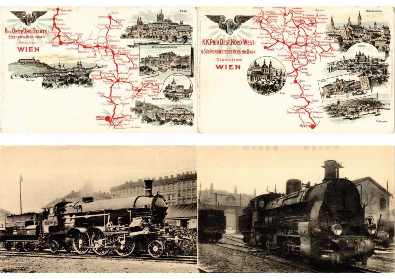 AUSTRIA - HUNGARY, TRAINS, LOCOMOTIVES RAILWAY 42 Vintage Postcards Incl. FLEURY