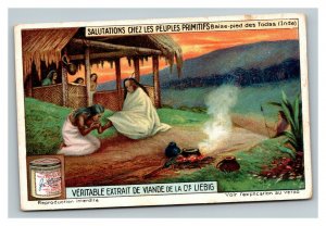 Vintage Liebig Trade Card - French - 4 of the Greetings of Primitive Peoples Set