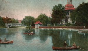 Vintage Postcard 1909 Humboldt Park Lagoon Chicago IL West Side Park Row Boats 