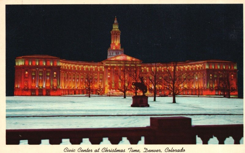 Vintage Postcard 1920's Civic Center Christmas Time Color Illumination Denver CO