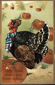 Tuck Comic Thanksgiving Turkey in Deerstalker Hat and Scarf c1910 Postcard