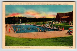 Swimming Pool Club House Staunton River State Park Virginia Postcard Linen VA