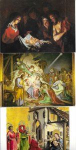 Nativity scenes, by famous painters Lot of 3 modern Spanish religious postcard