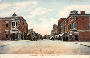 H31/ Leipsic Ohio Postcard 1907 Main Street Looking West Stores Wagon 