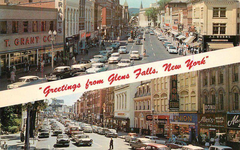 Autos Glens Falls New York 1950s Postcard Shopping District Dexter Dean 15