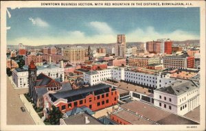 Birmingham Alabama AL Downtown Bird's Eye View c1930s-40s Linen Postcard