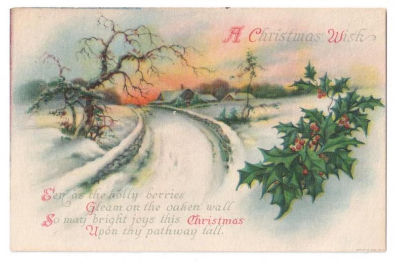 Unsigned Clapsaddle Christmas Poem Sunset Wolf ca 1910