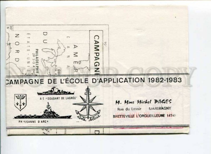 292927 FRANCE 1984 y ship Jeanne d'Arc Commandant Bourdais campaign folding page