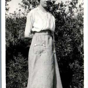 c1920s Pretty Young Lady RPPC Girl Outdoors Woman Dress Real Photo Postcard A94