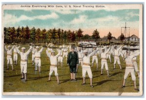 c1950 Jackies Exercising Guns US Naval Training Navy Great Lakes IL Postcard