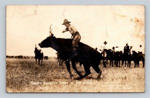 c1920 RPPC Tommy Douglas joy Ride On A Bull Foster Photo Miles City Montana MT