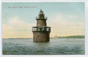 Deer Island Light Lighthouse Boston Harbor Massachusetts 1910c postcard