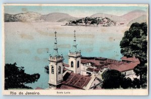 Rio de Janeiro Brazil Postcard Santa Luzia Aerial View of Beach c1950's
