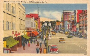 SCHENECTADY, New York NY ~ MAIN STREET SCENE Stores~Cars ca1950's Linen Postcard 