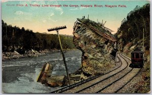 Giant Rock & Trolley Line Through The Gorge Niagara River Niagara Falls Postcard