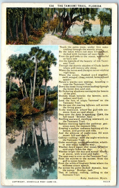 1928 Fl - Florida The Tamiami Trail Poem by Ruby Andrews Myers Asheville PC A219