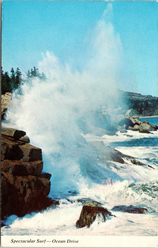Acadia National Park Maine Ocean Drive Surf Chrome Cancel WOB Postcard 
