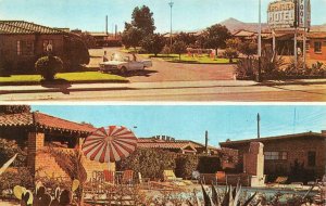 TUCSON, AZ Arizona FRONTIER MOTEL Pool~Convertible Car ROADSIDE c1960's Postcard