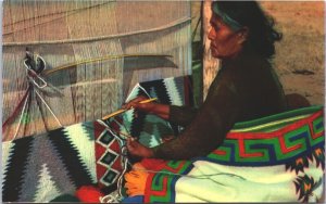 USA Native American Navajo Rug Weaver Chrome Postcard 09.25